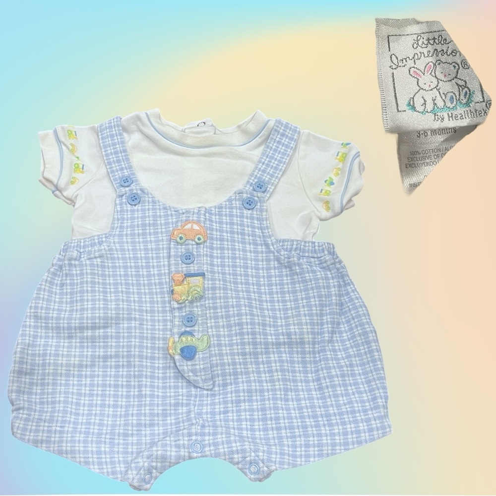 Little Impressions Baby Blue Checkered Polo shirt & Bubble Romper 3/6 months